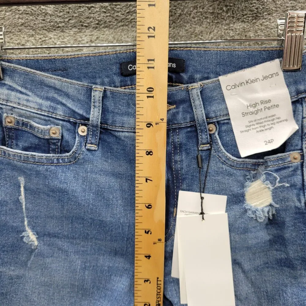 Calvin Klein Jeans Women's 24P Blue Distressed High Rise Straight Leg NWT - Picture 8 of 12